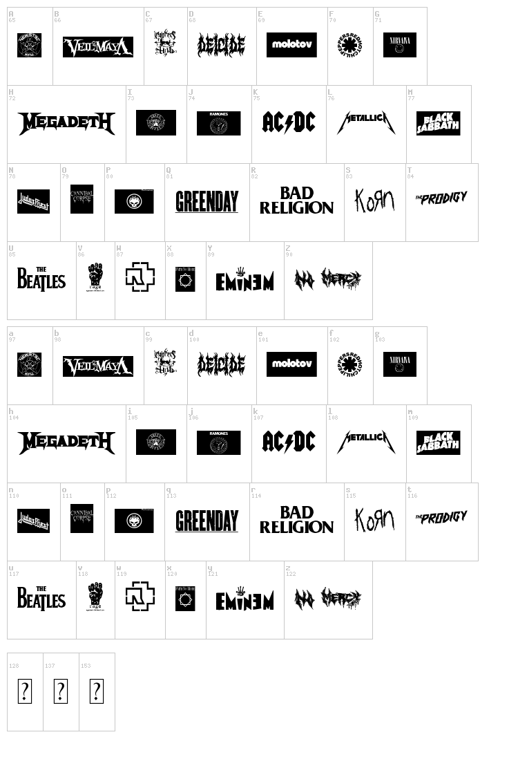 Music Logos TFB font map